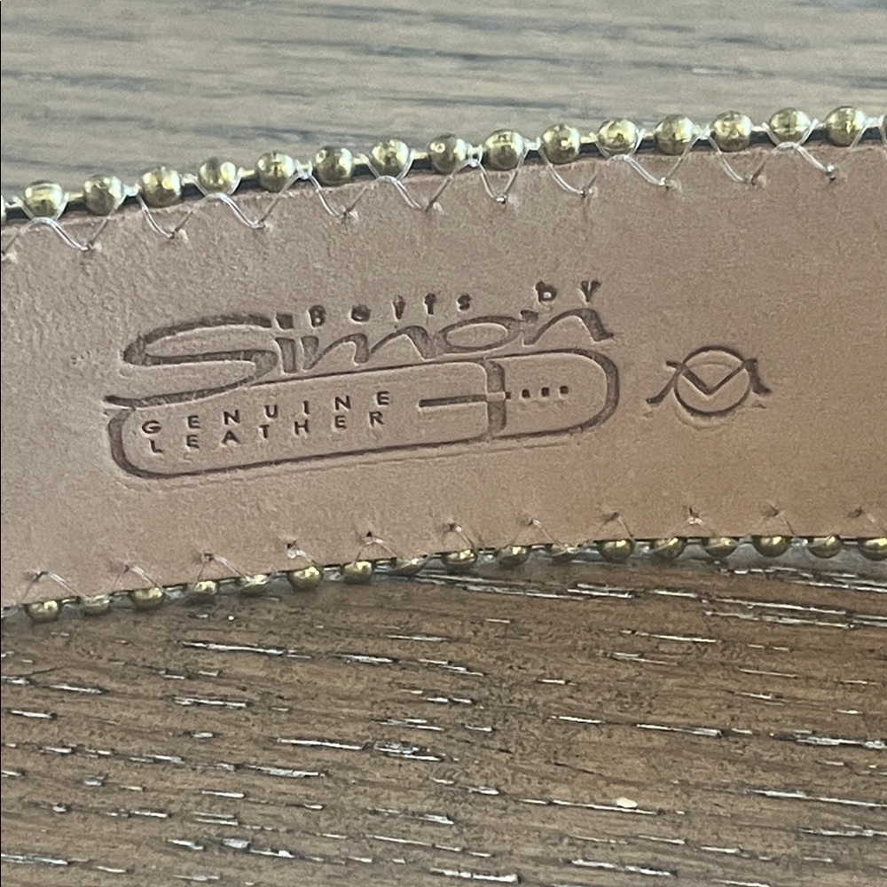 B.B.Simon Italian Leather Gold and Black Patterned Belt Size M - Picture 5 of 10